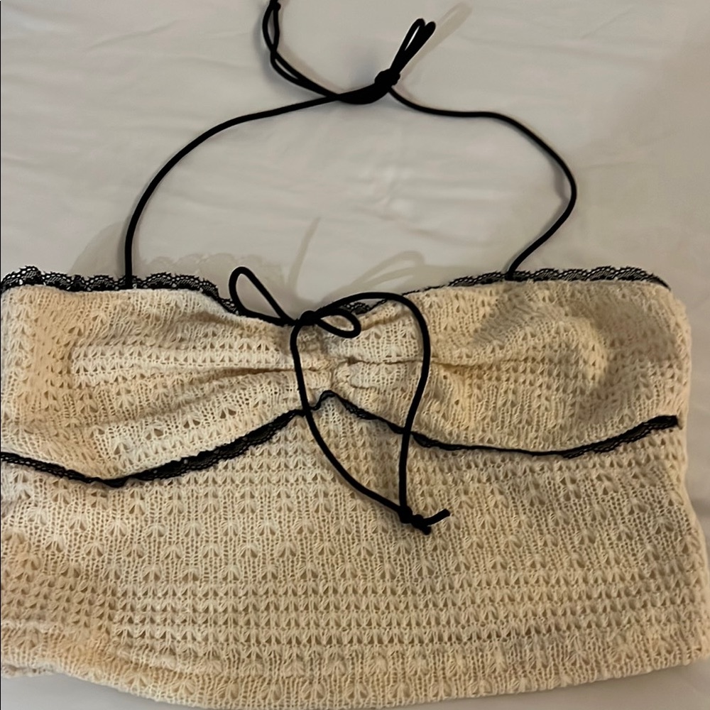 NWT Cream Crochet Halter Top